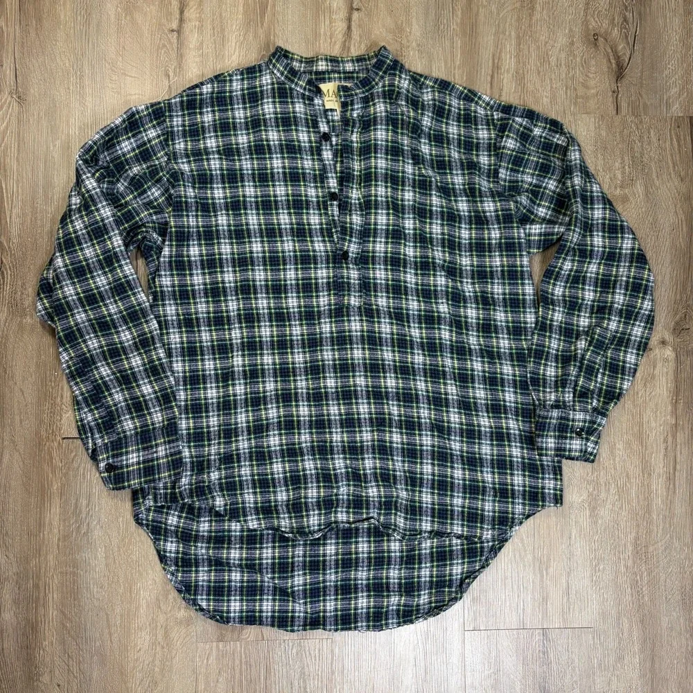 MAGEE Ireland Grandfather Flannel Popover Shirt Men's Size XL Green Plaid Cotton